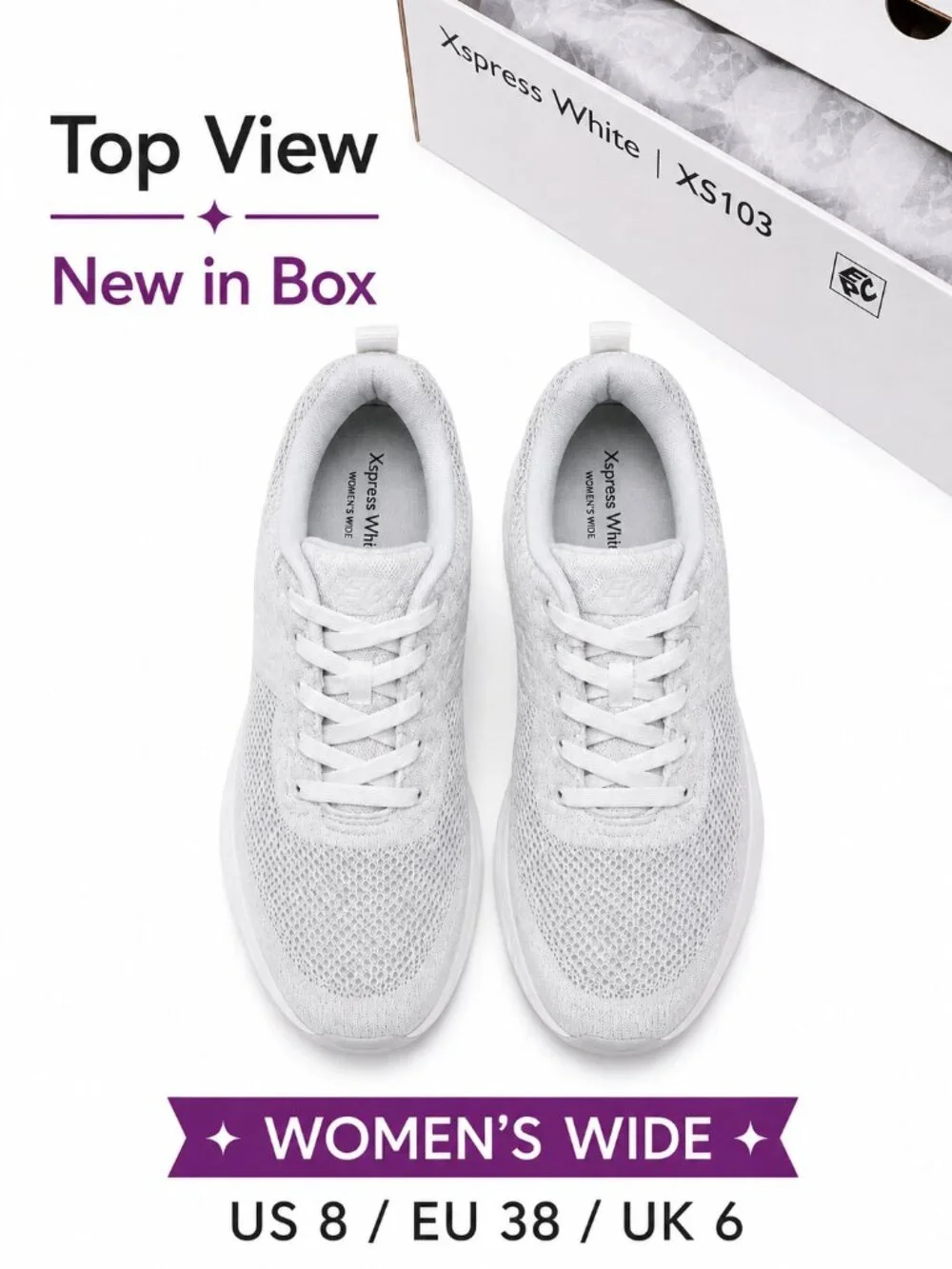 Aetrex XS103 Women’s Size 8 Wide White Arch Support Sneakers New in Box